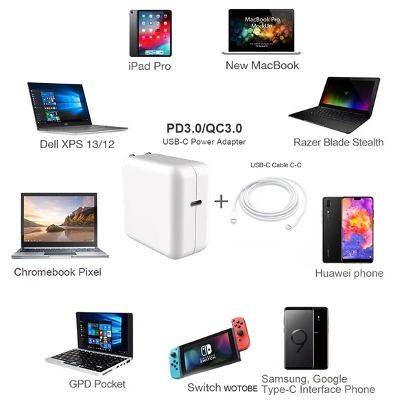 96W PD USB C Laptop Şarj Cihazı ve 2 Metre 5A Hızlı Şarj Kablosu UK Priz - 6