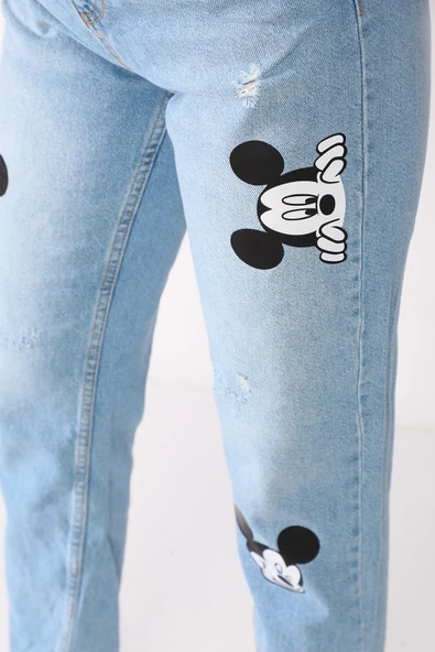 Yüksek Bel Baskılı Boyfriend Kot Pantolon - 10