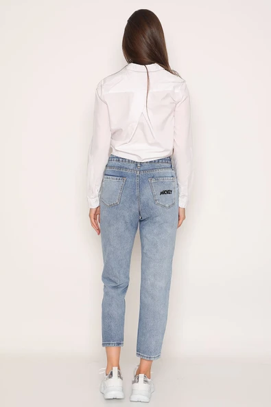 Yüksek Bel Baskılı Boyfriend Kot Pantolon - 6