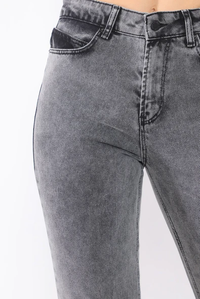 Yüksek Bel Paçası Yırtmaçlı Mom Jeans Kot Pantolon - 4