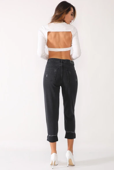 Baskılı Mom Jeans Kot Pantolon - 6