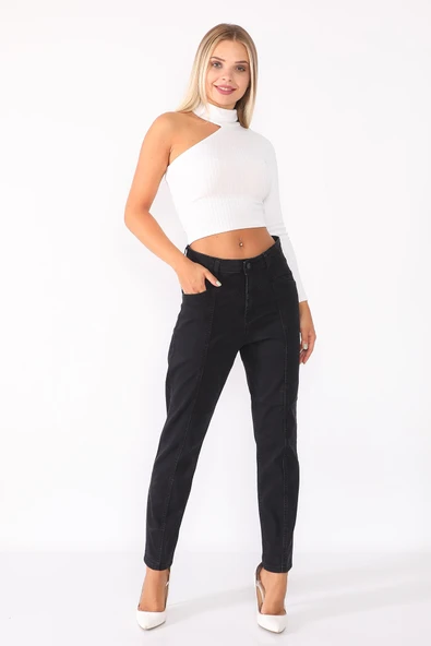 Yüksek Bel Mom Jeans Denim Kot Pantolon - 6