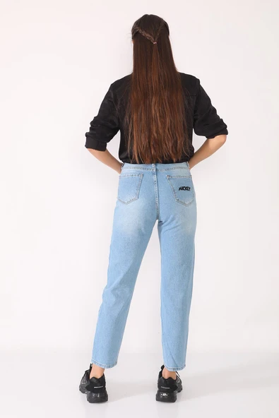 Yüksek Bel Baskılı Boyfriend Kot Pantolon - 12