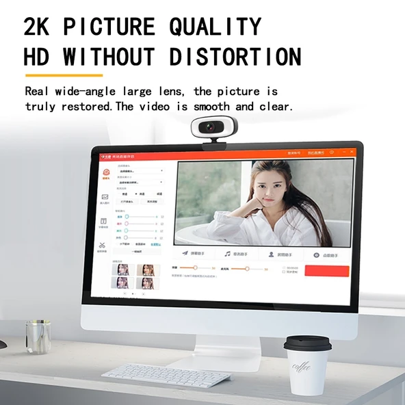 C10 2K HD USB Webcam 360 Derece Döner Üç Hızlı Dolgu Işığı Dahili Mikrofon - 4