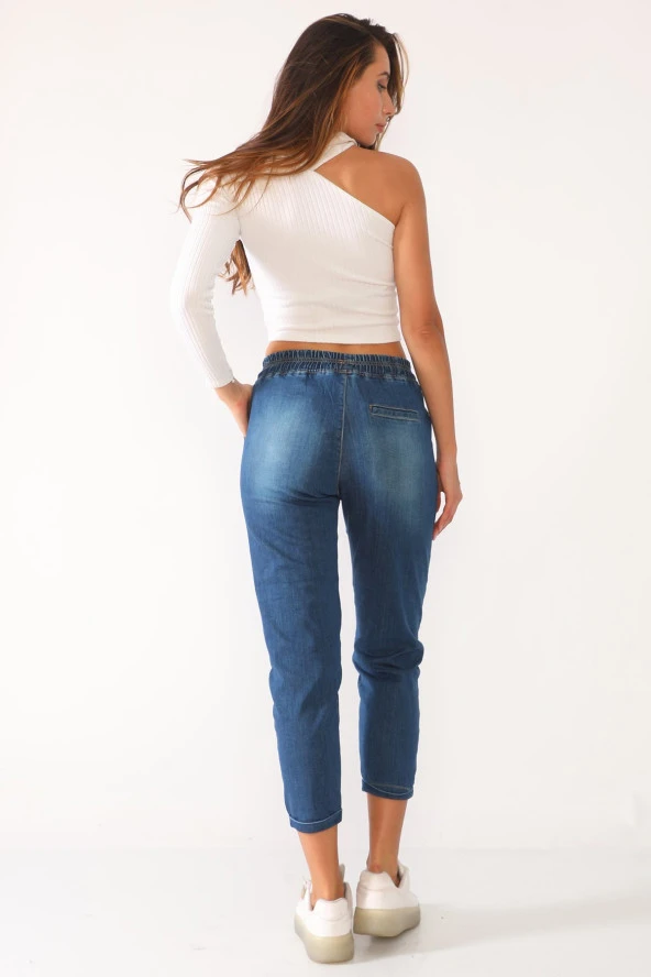 Likralı Beli Lastikli Kot Pantolon - 4