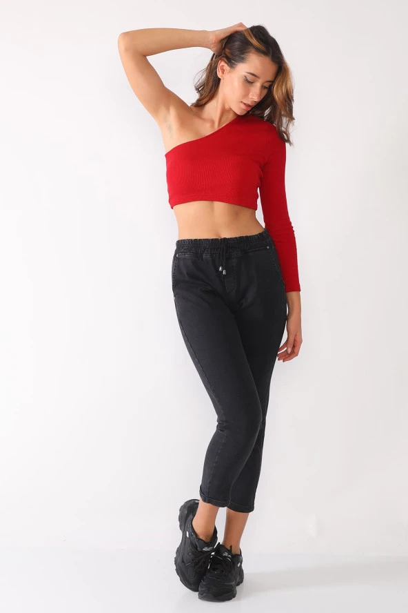 Likralı Beli Lastikli Kot Pantolon - 6