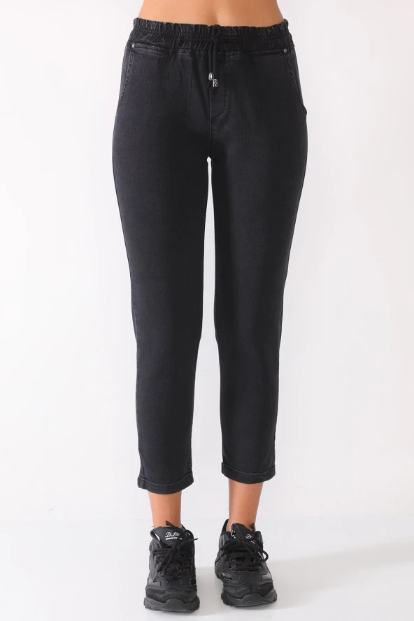 Likralı Beli Lastikli Kot Pantolon - 8