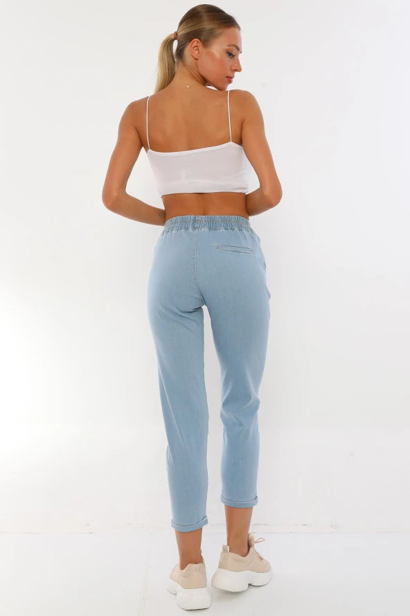 Likralı Beli Lastikli Kot Pantolon - 12