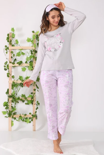 Baskılı Pamuklu Pijama Takımı - 4
