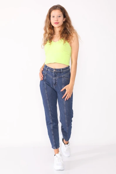 Yüksek Bel Mom Jeans Denim Kot Pantolon - 2