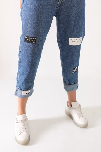 Baskılı Mom Jeans Kot Pantolon - 11