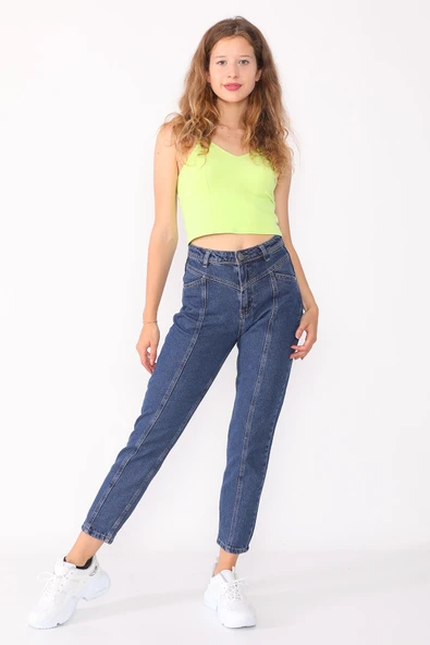 Yüksek Bel Mom Jeans Denim Kot Pantolon - 3