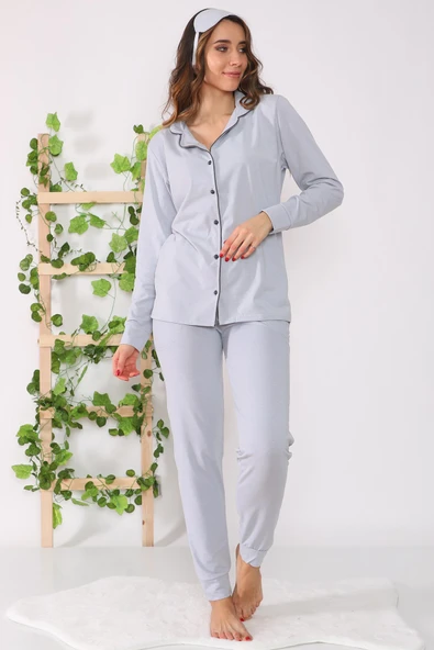 Likralı İçi Şardonlu Pamuklu Pijama Takımı - 8