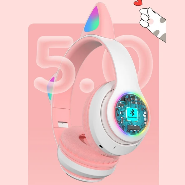 TG TN28 35mm Bluetooth 50 Cift Baglanti RGB Kedi Kulak Bass Stereo Gürültü Engelleme Mikrofonlu Kulaklık Yesil - 10