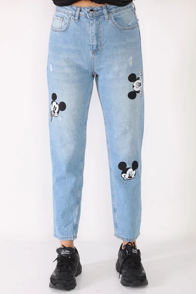 Yüksek Bel Baskılı Boyfriend Kot Pantolon - 11