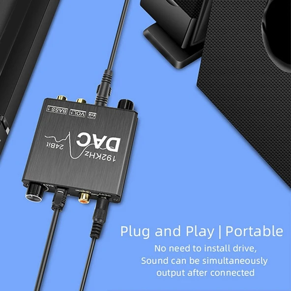 Dijitalden Analoğa Ses Dönüştürücü Stereo Extractor DAC Amplifikatör Optik SPDIF 192Khz 24Bit - 9