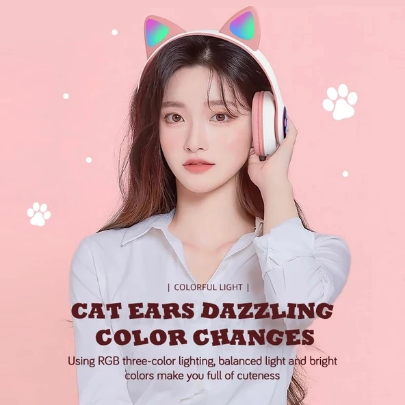 TG TN28 35mm Bluetooth 50 Cift Baglanti RGB Kedi Kulak Bass Stereo Gürültü Engelleme Mikrofonlu Kulaklık Yesil - 5