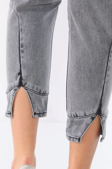 Yüksek Bel Paçası Yırtmaçlı Mom Jeans Kot Pantolon - 3