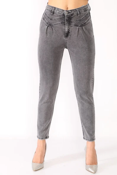 Zigzag Detaylı Mom Jeans Kot Pantolon - 4