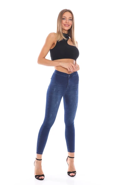 Yüksek Bel Likralı Dar Kesim Toparlayıcı Kot Pantolon - 3