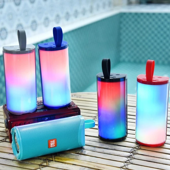 TG169 LED Taşınabilir Bluetooth Hoparlör Mavi Su Geçirmez Subwoofer 3D Stereo Mini Kablosuz Destek AUX FM TF Kart - 7