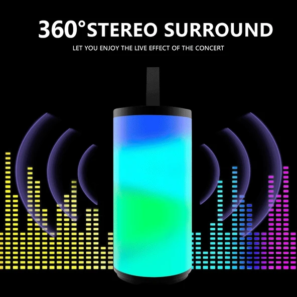 TG169 LED Taşınabilir Bluetooth Hoparlör Siyah Su Geçirmez Subwoofer 3D Stereo Mini Kablosuz Destek AUX FM TF Kart - 5