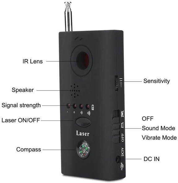 CC308 Tam Frekans Kamera Lazer Dedektörü Mini Kablosuz Kamera Sinyal GSM Cihaz Bulucu - 4