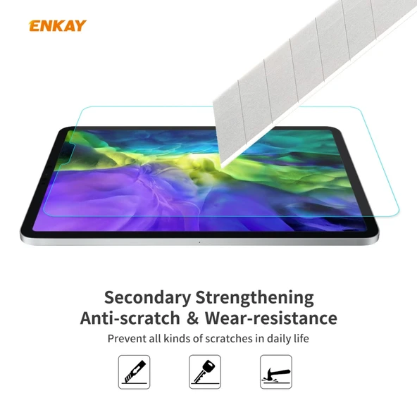 iPad Pro 11 2018 2022 Uyumlu 2li ENKAY Hat-Prince 0.33mm 9H Sertlikte 2.5D Patlamaya Dayanıklı Temperli Cam Ekran Koruyucu - 5