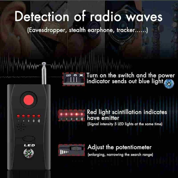 CC308 Tam Frekans Kamera Lazer Dedektörü Mini Kablosuz Kamera Sinyal GSM Cihaz Bulucu - 5