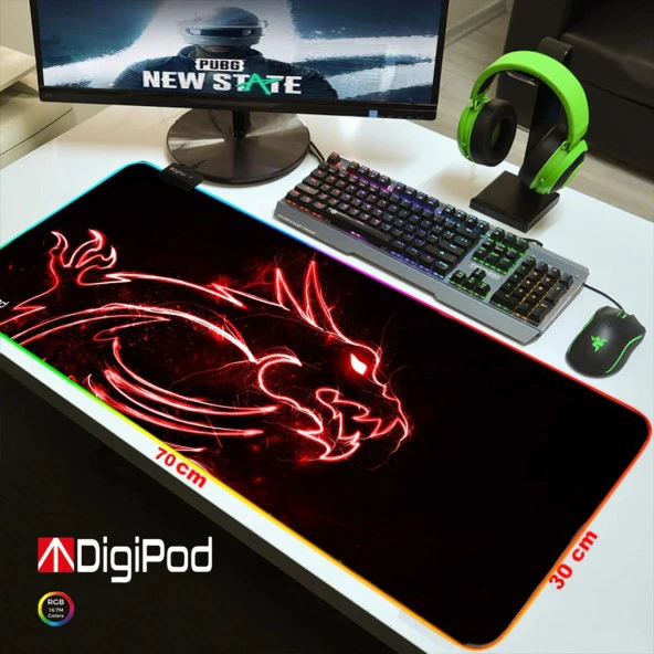Digipod RGB Gaming Mousepad RGB Oyuncu MousePad 70x30 XL RGB Oyuncu Mousepad Kaymaz Taban 4mm - 4
