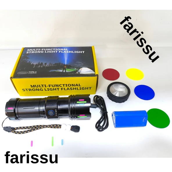 Şarjlı LED El Feneri | 100W | 12000 Lümen | 4500 mAh | Zoomlu – Type-C - 2