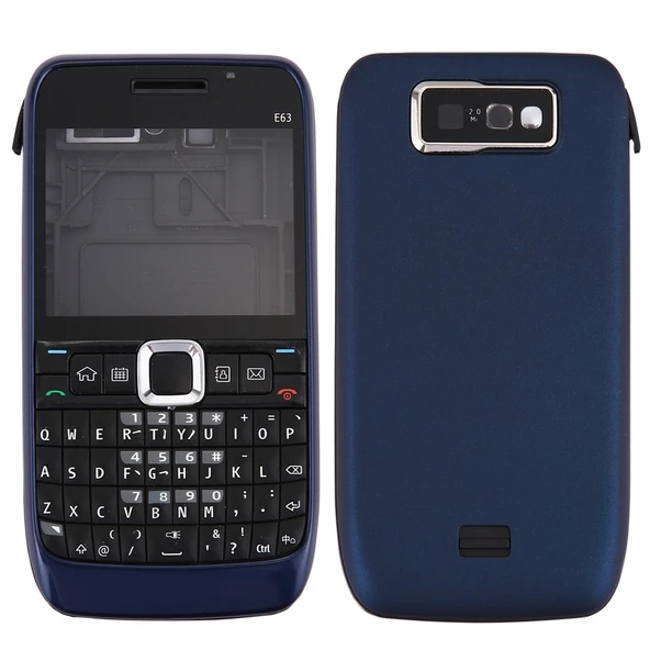 Nokia E63 Tam Kasa Kapak Seti Koyu Mavi Ön Kapak Orta Çerçeve Pil Arka Kapak Klavye