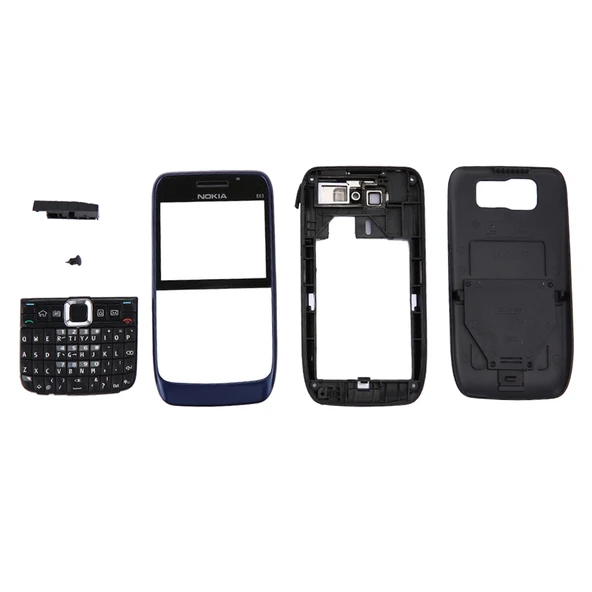 Nokia E63 Tam Kasa Kapak Seti Koyu Mavi Ön Kapak Orta Çerçeve Pil Arka Kapak Klavye - 7