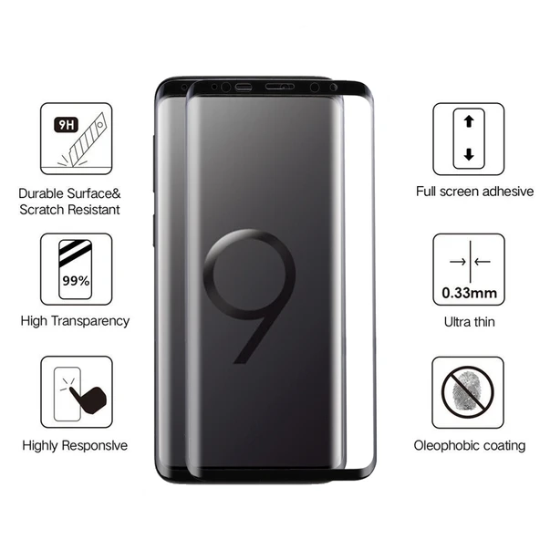 Samsung Galaxy S9 Plus 033mm 9H Sertlik 3D Kavisli Kenar Tam Ekran HD Cam Ekran Koruyucu Siyah - 4