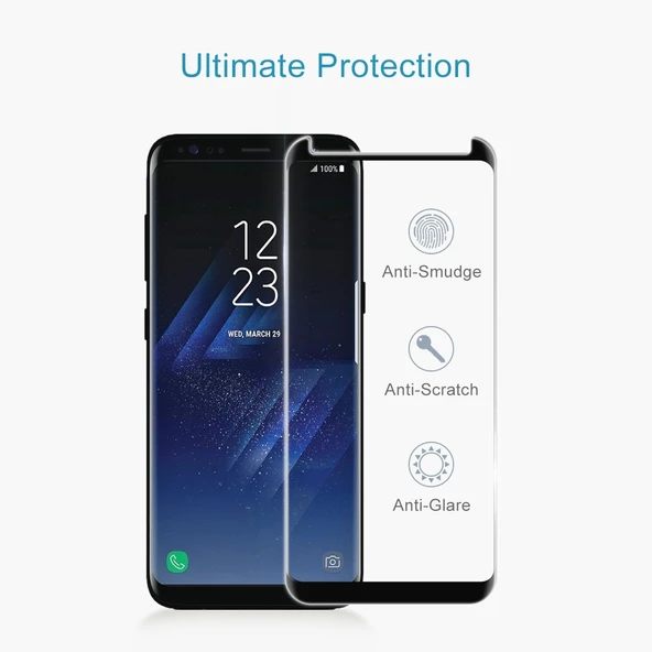 Samsung Galaxy S8 Plus G955 Kavisli Temperli Cam Ekran Koruyucu Siyah - 4