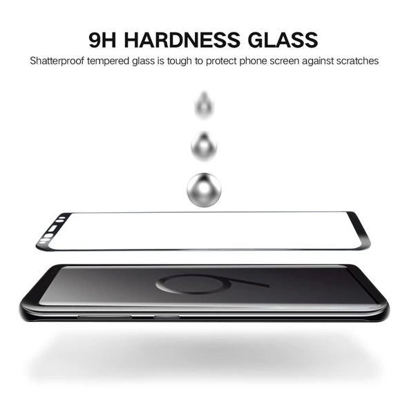 Samsung Galaxy S9 Plus 033mm 9H Sertlik 3D Kavisli Kenar Tam Ekran HD Cam Ekran Koruyucu Siyah - 5
