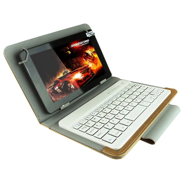 Altın Renkli Evrensel Bluetooth Klavye Deri Tablet Kılıfı ve Tutucu 97 ve 101 İnç Ainol PiPO Ramos Tabletler İçin