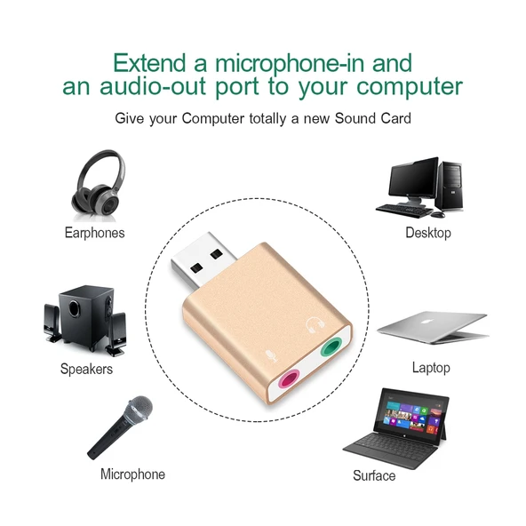 Alüminyum Kasa 7.1 Kanal USB Harici Ses Kartı Altın Renk - 4