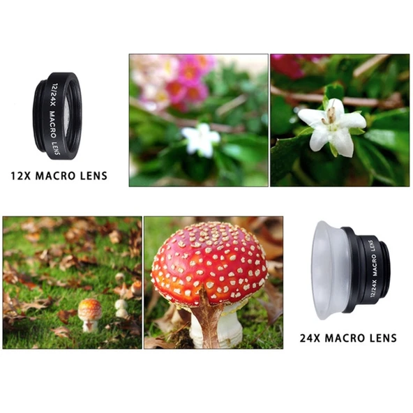 APEXEL APL-24X-H 2'si 1 Arada Evrensel Dış 12X ve 24X Makro Telefon Lensi ve Lens Kapağı - 9