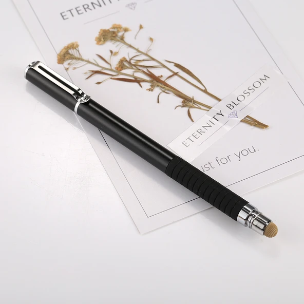 Evrensel 2'si 1 Arada İnce Uçlu Kapasitif Dokunmatik Ekran Stylus Kalem Siyah - 2