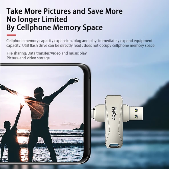 Netac U782C 128GB USB C Tipi ve USB 30 Çift Arayüzlü 360 Derece Döner Metal Flash Bellek OTG - 8