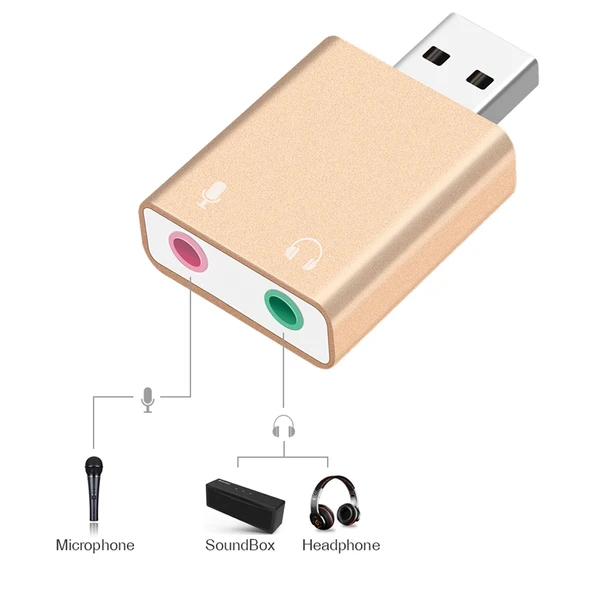 Alüminyum Kasa 7.1 Kanal USB Harici Ses Kartı Altın Renk - 3