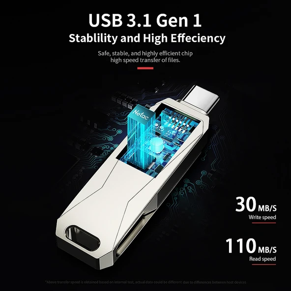 Netac U782C 128GB USB C Tipi ve USB 30 Çift Arayüzlü 360 Derece Döner Metal Flash Bellek OTG - 6