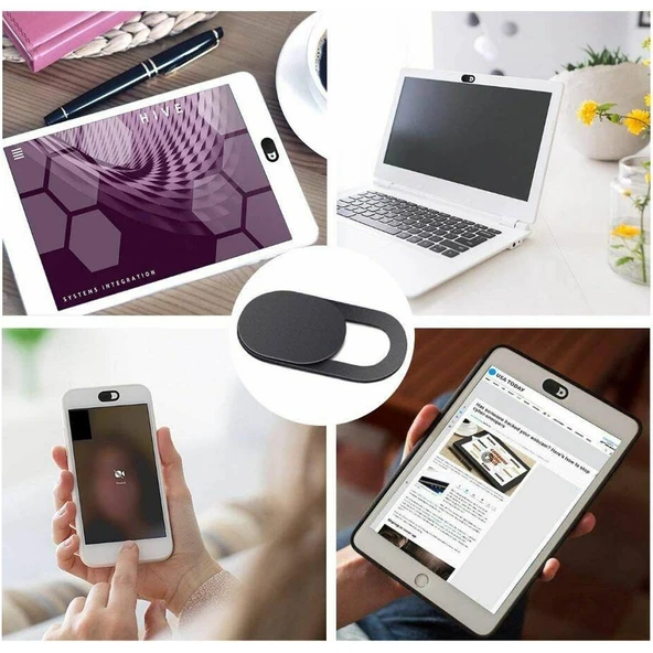 3lü Evrensel Ultra İnce Tasarım Web Kamerası Kapağı Kaydırıcı Siyah Oval - 9
