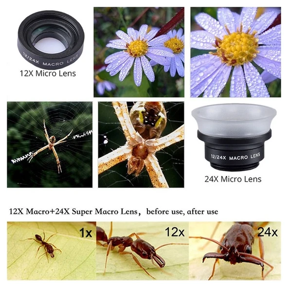APEXEL APL-24X-H 2'si 1 Arada Evrensel Dış 12X ve 24X Makro Telefon Lensi ve Lens Kapağı - 10