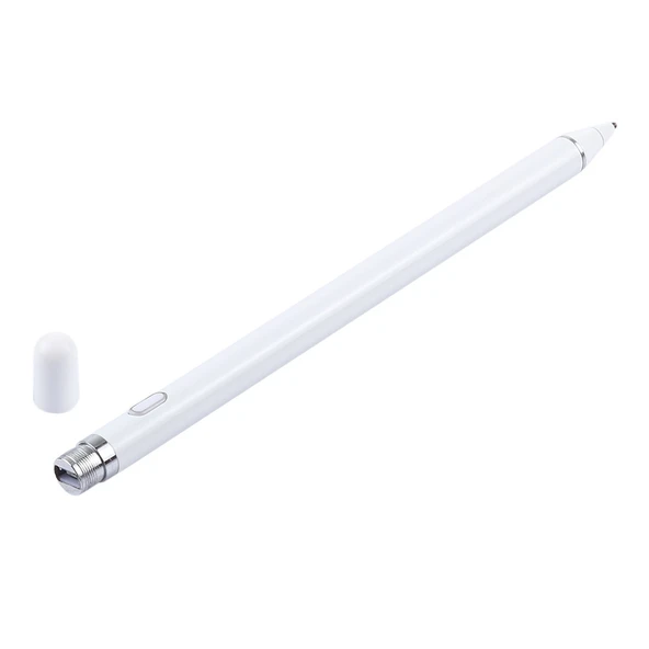 Uzun Evrensel Şarjlı Kapasitif Dokunmatik Ekran Stylus Kalem 2.3mm İnce Metal Uç Beyaz - 3