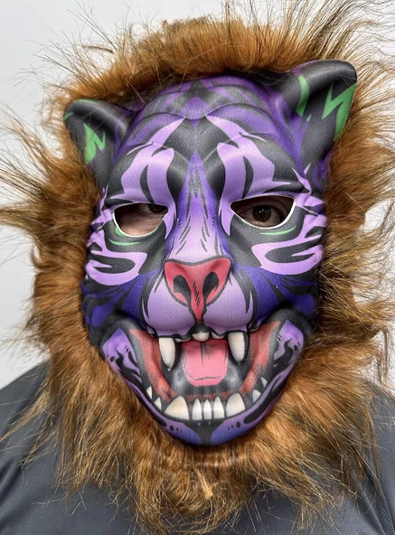 Kahverengi Saçlı Dişli Kurt Maskesi Mega Peluş 16 No ürün görseli