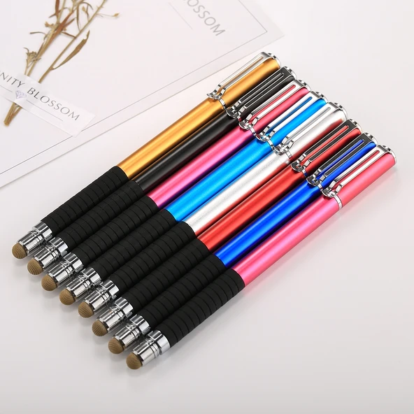 Evrensel 2'si 1 Arada İnce Uçlu Kapasitif Dokunmatik Ekran Stylus Kalem Siyah - 9