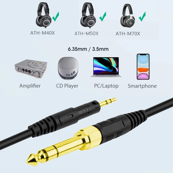 Audio-Technica ATH-M50X ATH-M40X Uyumlu ZS0088 Yaylı Kulaklık Ses Kablosu 1.4m-3m - 5