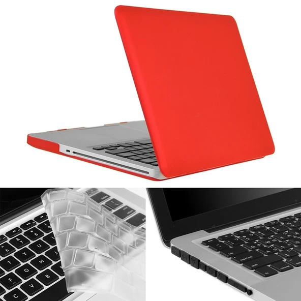 MacBook Pro 13.3 inç A1278 Uyumlu Kırmızı 3'ü 1 Arada Sert Kılıf Klavye Koruyucu ve Toz Tıkacı